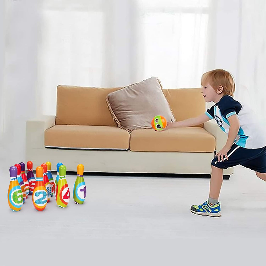 Kids Bowling Set Indoor Bowling for Toddler 1-3 3-5 Soft 10 Indoor Colorful Foam Pins 2 Bowling Ball Printed Number Developmental Sensory Toy Age 2-4 Toddler Bowling Birthday Gift Present Gift