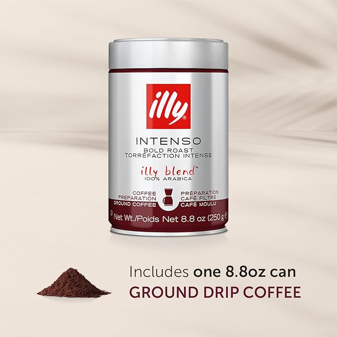 Illy Intenso Ground Drip Coffee, Bold Roast, Intense, Robust And Full Flavored With Notes Of Deep Cocoa, 100% Arabica Coffee, No Preservatives, 8.8oz (Pack Of 1)-FlexoryFit