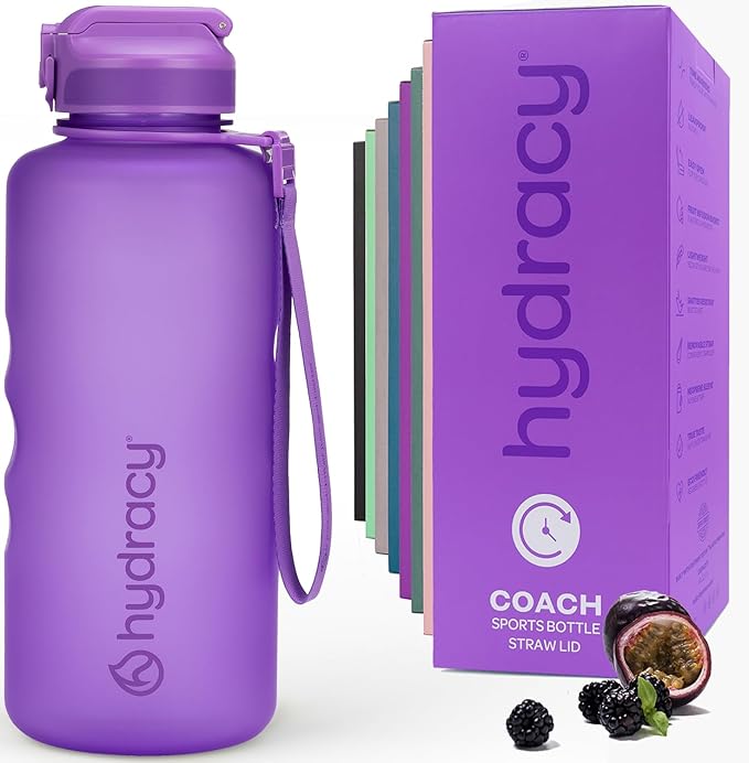 Hydracy Water Bottle with Time Marker -Large BPA Free Water Bottle & No Sweat Sleeve -Leak Proof Gym Bottle with Fruit Infuser Strainer & Times to Drink -Ideal for Fitness Sports & Outdoors