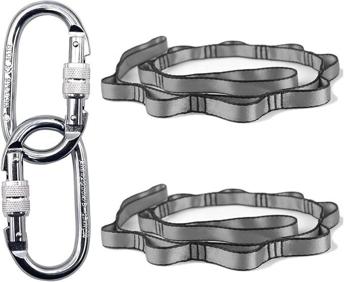 PRIOR FITNESS Yoga Straps Aerial Hammock Accessory Set, 2pcs Daisy Chain + 2pcs Carabiner, Aerial Silk Hardware with Daisy Chain Carabiner for Yoga Swing Pilates-FlexoryFit