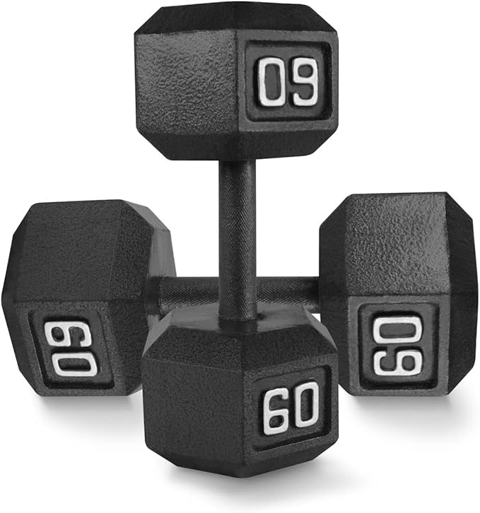 WF Athletic Supply Cast Iron Solid Hexagon Gray/Black Dumbbells, Strength Training Free Weights Set of 2 for Women and Men, Hand Weights Sold by Pairs, Multi-Select Size Options Available-FlexoryFit