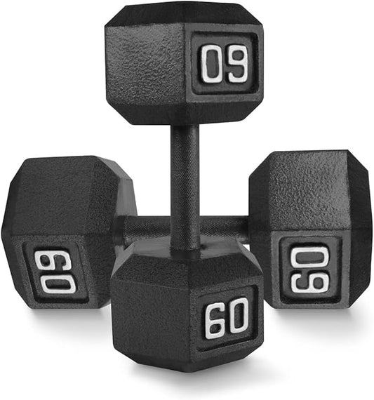 WF Athletic Supply Cast Iron Solid Hexagon Gray/Black Dumbbells, Strength Training Free Weights Set of 2 for Women and Men, Hand Weights Sold by Pairs, Multi-Select Size Options Available-FlexoryFit