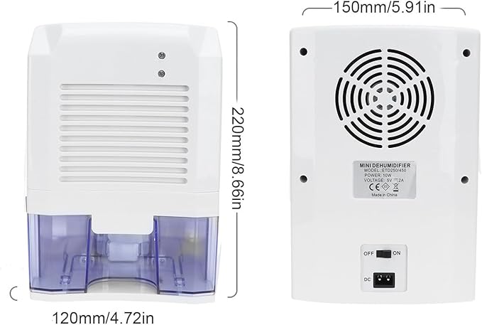Small Portable Dehumidifier, ABS Silent Energy Saving Automatic Shutdown Large Air Outlet Dehumidifier for 5 to 15㎡ Closets Cabinets Trailers Garages