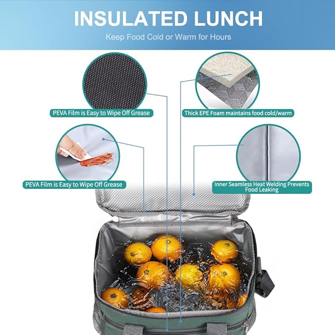 iknoe Large Foldable Cooler Bag, 8.5L Insulated Lunch Bag, Leakproof Lunch Cooler Tote with Multi-Bag Design Suitable for Beach, Picnic and Office Use, Grayish Green 15-Can-FlexoryFit