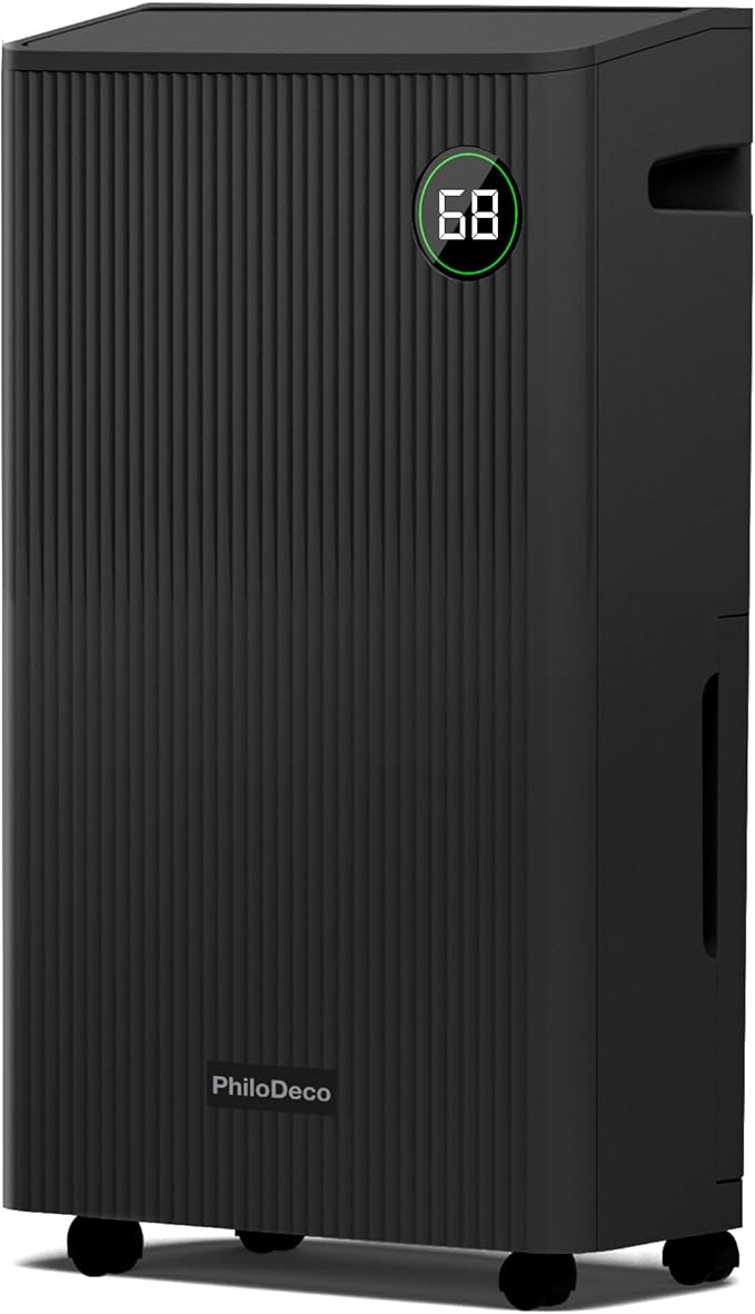 PHILODECO 80 Pint 4500 Sq.Ft with Drain Hose, Automatic Defrosting, Intelligent Humidity Control with 24HR Timer, Smart Quiet Dehumidifier, for Basement, Bathroom, Bedroom, Home, Black