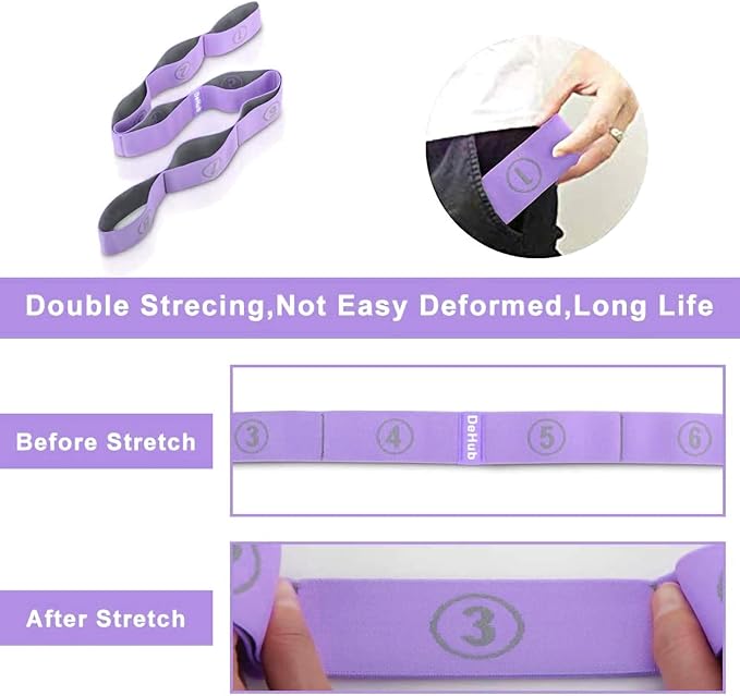 Stretch Strap, Elastic Yoga Stretching Strap, Multi-Loop for Physical Therapy, Pilates, Yoga, Dance & Gymnastics Exercise and Flexible Pilates Stretch Band-FlexoryFit