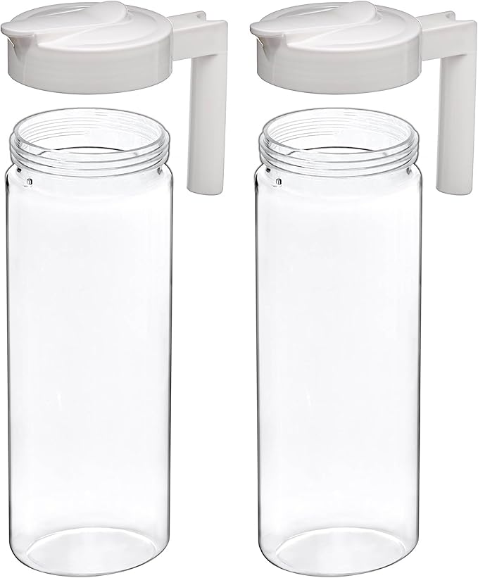 Amazing Abby - Skinny - 2-Pack Tritan Pitcher (64 oz), Unbreakable Plastic Water Pitcher with Lid, BPA-Free, Heat-Resistant, Dishwasher-Safe, Great for Both Iced and Hot Drinks, White