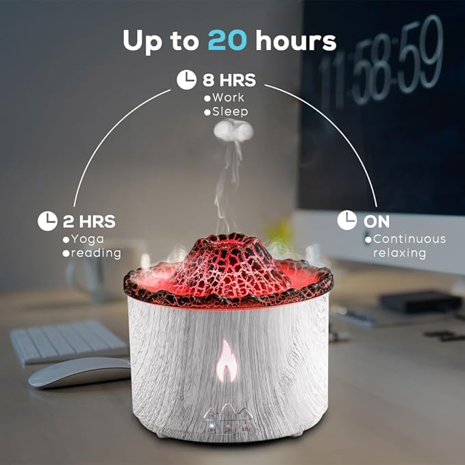 300ml Essential Oil Diffuser, Ice Volcano Flame Aromatherapy Diffusers Fragrant Humidifier Vaporizer with Remote Control, Night Lights, Timer Auto Off for Bedroom Office (Light Wood Grain)