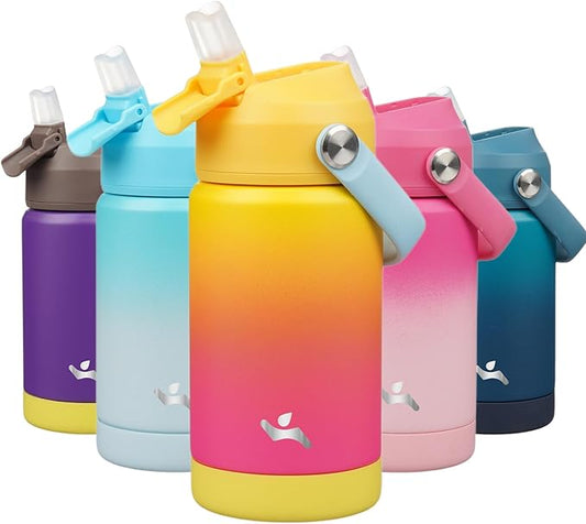 Insulated Water Bottle with Straw Lid,12 oz Stainless Steel Vacuum Metal Bottle with Silicone Handle,Rainbow-FlexoryFit