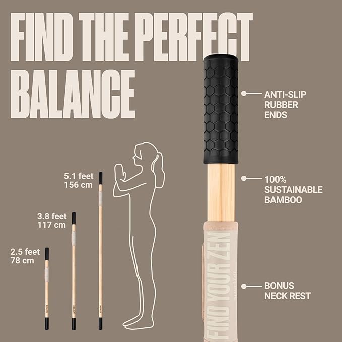 SportBit Bamboo Yoga Stick with Neck Pillow - Collapsible and Portable 5.1FT Mobility Stick and Exercise Stick - Fully Adjustable Yoga Accessories Perfect for Stretching, Posture Correction, Balance-FlexoryFit