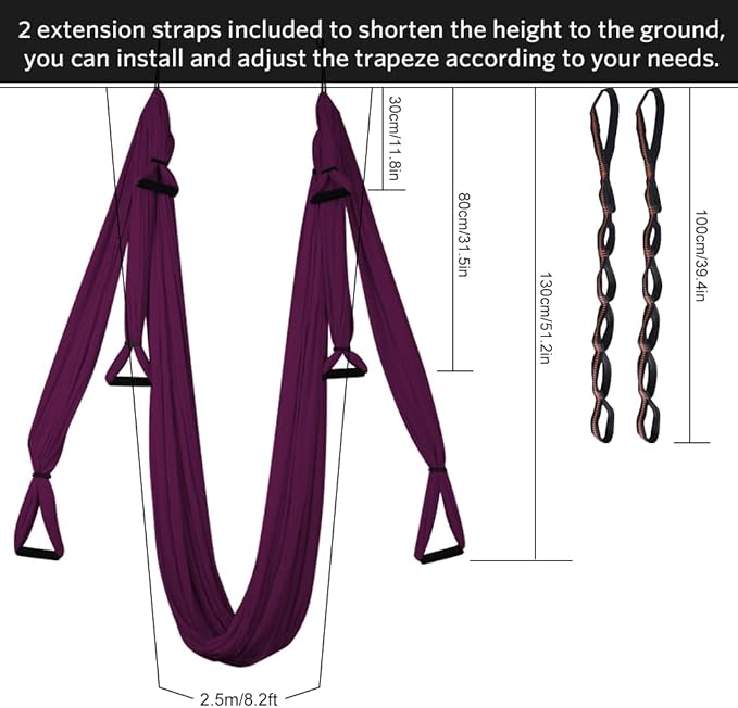 Aerial Yoga Swing Set with 2 Extension Straps - Anti-Gravity Aerial Yoga Hammock Sling for Inversion Exercises, Indoor Outdoor Home Gym Fitness Equipment-FlexoryFit