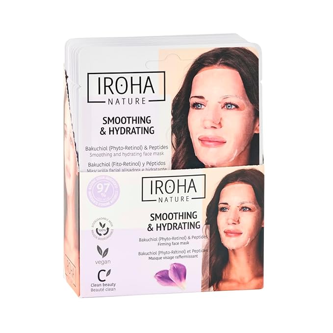 IROHA NATURE Firming & Anti-Aging Tissue Face Mask with Phyto Retinol (Bakuchiol) & Peptides (Pack of 15) | Improves Firmness & Elasticity | Results in 15 Minutes | Cruelty-Free-FlexoryFit