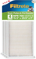 Filtrete 15.5x29.5x1 AC Furnace Air Filter, MERV 8, MPR 700, Tough on Pollen, Easy on Airflow, 3-Month Pleated 1-Inch Electrostatic Air Cleaning Filter, 4-Pack (Actual Size 15.19 x 29.19 x 0.81 in)