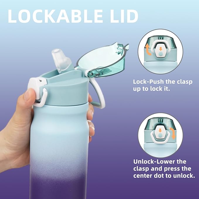 Insulated Water Bottle with Straw and Carry Loop,18 oz Stainless Steel Double Wall Vaccum Metal Water Flask with Leak-proof Lid,Ocean Dream-FlexoryFit