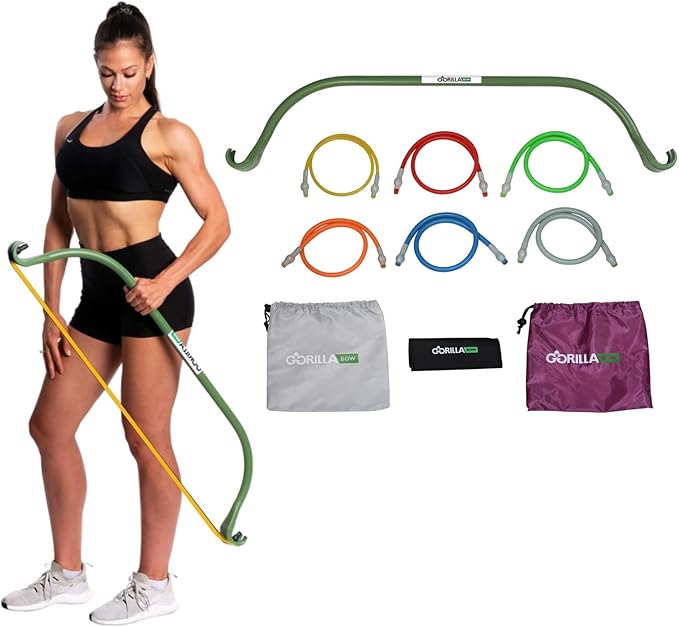 Lite Gorilla Bow Portable Home Gym Resistance Bands and Bar System for Travel, Fitness, Weightlifting and Exercise Kit, Full Body Workout Equipment Set-FlexoryFit