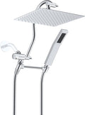 Hibbent All Metal Shower Head, 10'' High Pressure Rainfall Shower Head, Showerhead Combo, Handheld Shower Wand, 12'' Adjustable Curved Shower Extension Arm, 71'' Hose, Shower Head Holder, Chrome