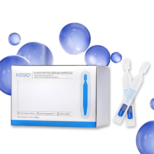 KISSIO Super Peptid Serum Ampoule,Face Serum with Copper Tripeptides,Collagen and Peptides,Hydration and Elasticity,Rejuvenating Facial Serum for Fine Lines and Wrinkles,Makeup Base,30 Ampoule-FlexoryFit
