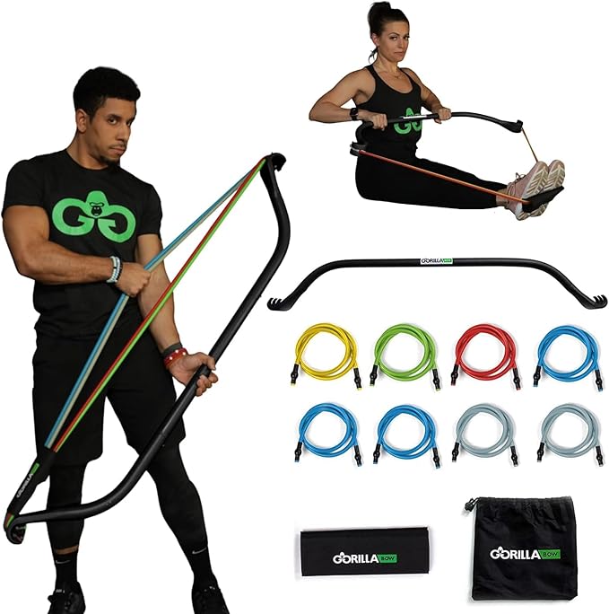 Gorilla Bow Original Portable Home Gym Resistance Bands and Bar System for Travel, Fitness, Weightlifting and Exercise Kit, Full Body Workout Equipment Set-FlexoryFit