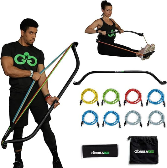 Gorilla Bow Original Portable Home Gym Resistance Bands and Bar System for Travel, Fitness, Weightlifting and Exercise Kit, Full Body Workout Equipment Set-FlexoryFit