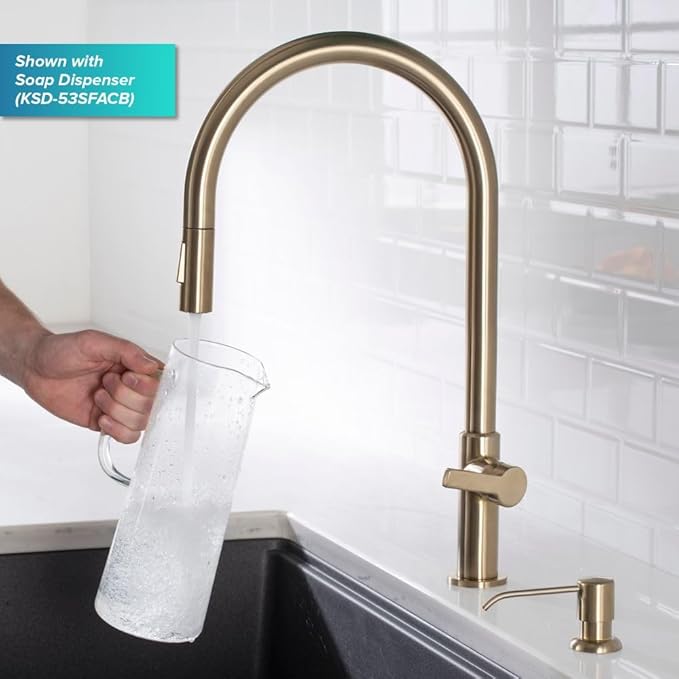 KRAUS Oletto High-Arc Single Handle Pull-Down Kitchen Faucet in Spot Free Antique Champagne Bronze, KPF-2821SFACB