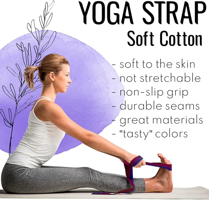 TECEUM Yoga Strap & Mat Strap – 2 IN 1 – Cotton – 6 ft 8 ft 10 ft (30+ colors) – Adjustable Non-Slip Belt for Yoga, Pilates, Stretching, Physical Therapy, Fitness & Home Workout – For Carrying Mats-FlexoryFit