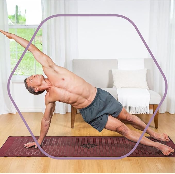 Clever Yoga Non-Slip Hot Yoga Towel – Non-Slip Grip for Hot Yoga, Sweat Absorbent, Honeycomb Silicone Grip, Stays Flat – Ideal for Pilates, Travel, Washable & Lightweight - Burgundy-FlexoryFit