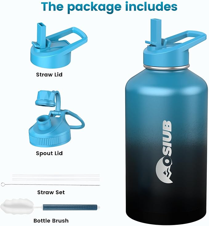 Insulated Water Bottle 32 oz, Triple Wall Vacuum Stainless Steel(Cold for 48 Hrs),Leak Proof & BPA-Free,Simple Modern Water Bottle with Drink-Through Lid & Flip Straw for Sports & Travel, Indigo-Black-FlexoryFit