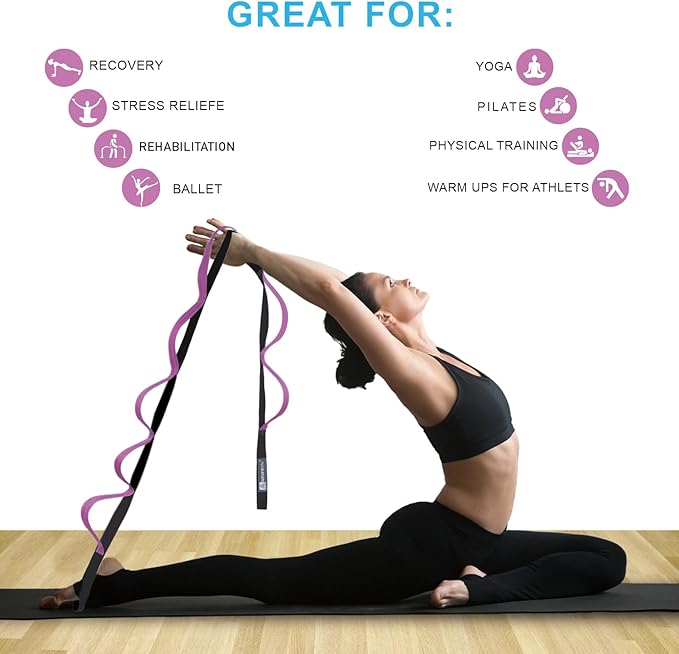 Premium Durable Stretch Straps with Loops, Stretching Strap for Physical Therapy, Multi-Loop Yoga Strap Fitness Exercise Strap for Yoga, Pilates, Dance, Flexibility&Exercise-FlexoryFit