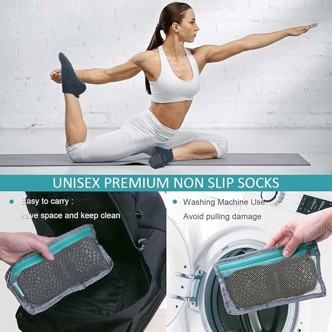 Hylaea Unisex Non Slip Socks with Grip for Yoga, Hospital, Pilates, Barre | Ankle, Cushioned-FlexoryFit