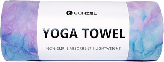 Eunzel Hot Yoga Towel Non Slip Yoga Mat Towel Non-Slip Sweat Absorbent Microfiber Towel for Hot Yoga, Pilates and Workout 72" x 26.5", Purple & Green-FlexoryFit
