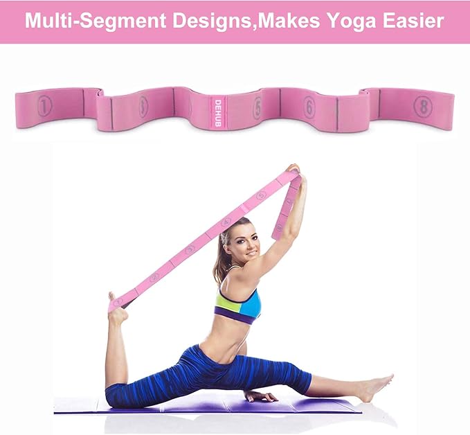 Stretch Strap, Elastic Yoga Stretching Strap, Multi-Loop for Physical Therapy, Pilates, Yoga, Dance & Gymnastics Exercise and Flexible Pilates Stretch Band-FlexoryFit