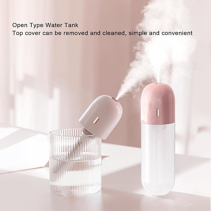 Asixxsix Mini Portable Humidifier, 100ml Cool Mist, USB Rechargeable, Travel Personal Humidifier for Office, Bedroom, Quiet (Pink)