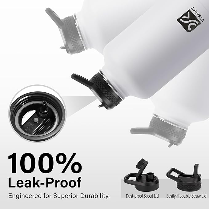 Insulated Water Bottle | Thickened Stainless Steel Vacuum Metal | Portable Sports Half Gallon Large Water Jug for Gym and Hiking with Straw, Carrier Bag, Handle Strap | BPA-Free 64 oz-FlexoryFit
