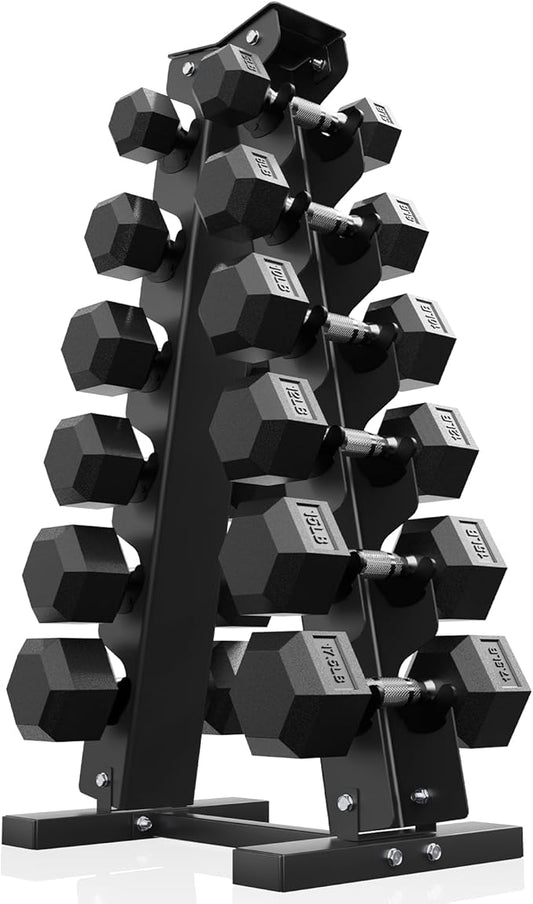 PAPABABE Hex Dumbbell Sets with Rack, 60-550lb Rubber Coated Dumbbell Weight Set and Storage Rack, Multiple Options Hand Weights for Strength Training-FlexoryFit