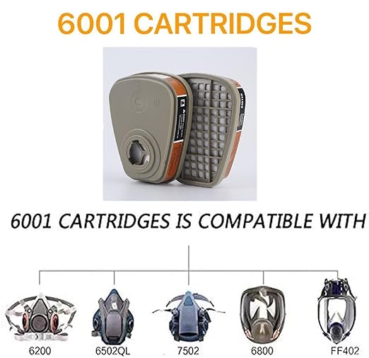 6001 Activated Carbon Filter Cartridges Replacement for Gas Respirator, Filter Cartridges Suitable for 6100/6200/7501/7502/6502/6800 20PCS(10Pack)