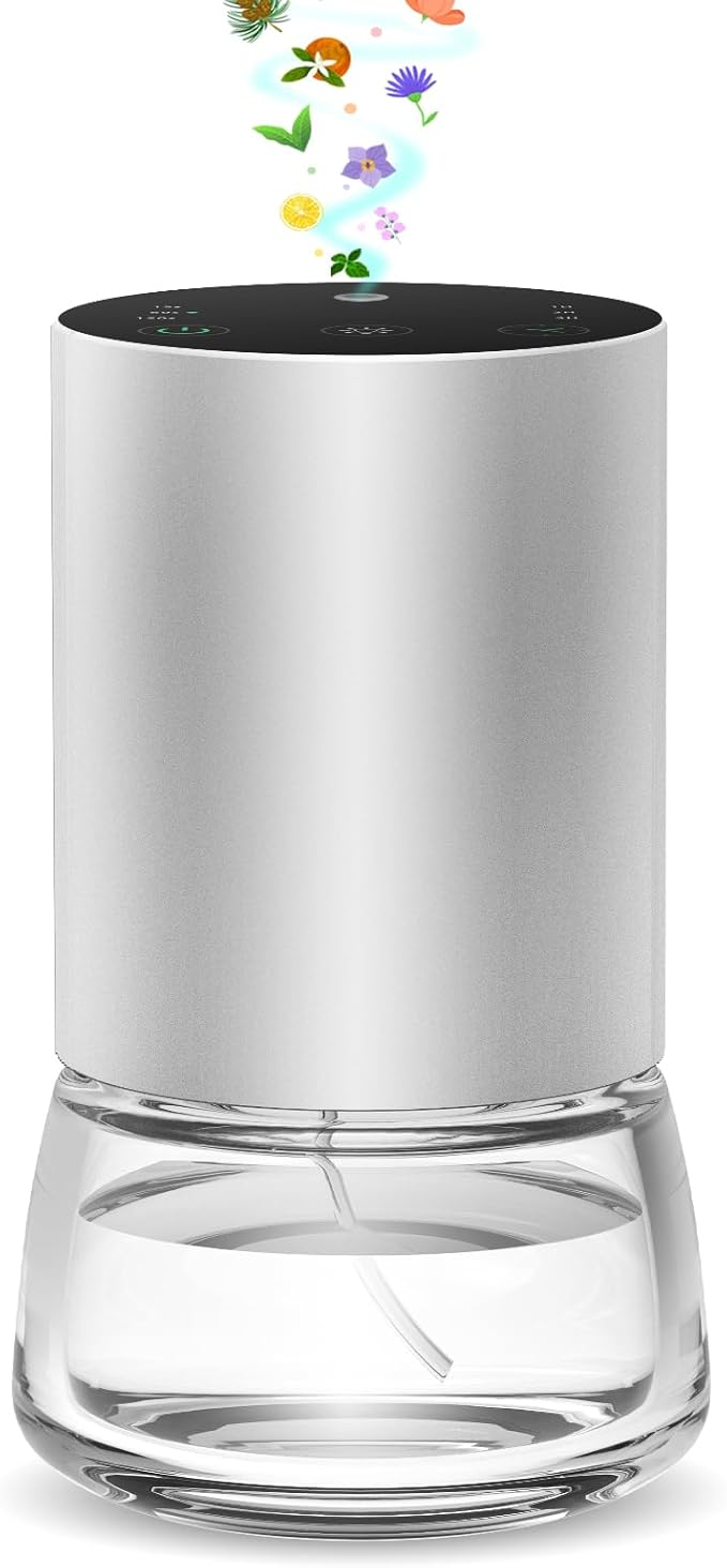 Waterless Essential Oil Diffuser 100ML Large Capacity Battery Operated Cordless Aromatherapy Diffuser with Timing & 3 Mist Levels car Diffuser 7 Colour Led Lights (Silver)