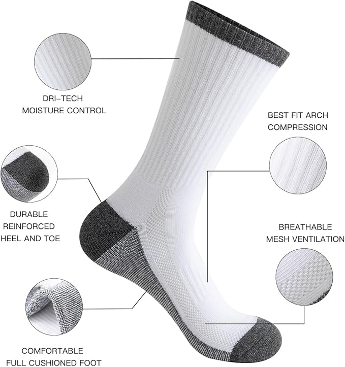 JOYNÉE 8 Pairs Mens Breathable Athletic Crew Socks Arch Support Cushioned Socks for Hiking Sports Running,Sock Size:10-13-FlexoryFit