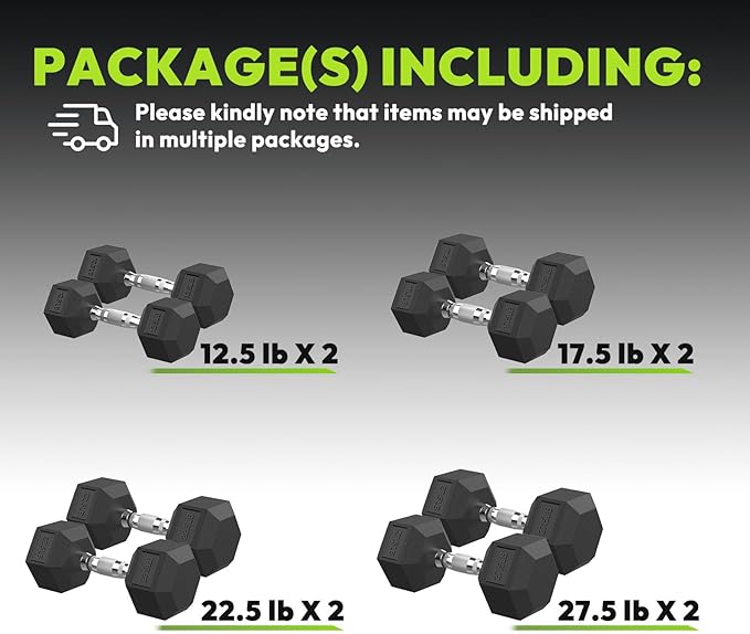 Hex Dumbbell Set, 30-480 lb Set Rubber Encased Exercise & Fitness Dumbbells, Weights Dumbbells Set, Hand Weight for Strength Training-FlexoryFit