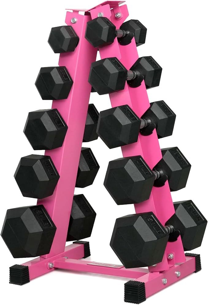 RitFit 250LB/300LB Rubber Hex Dumbbell Sets with Weights Rack, Multiple Color Choices Available, Great Gym Equipment for Home, Strength Training, Workouts-FlexoryFit