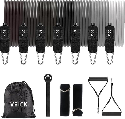 VEICK Resistance Bands, Exercise Bands for Working Out with Handles, Elastic Workout Bands for Men Women, Exercising Bands for Strength Training Equipment at Home Gym-FlexoryFit