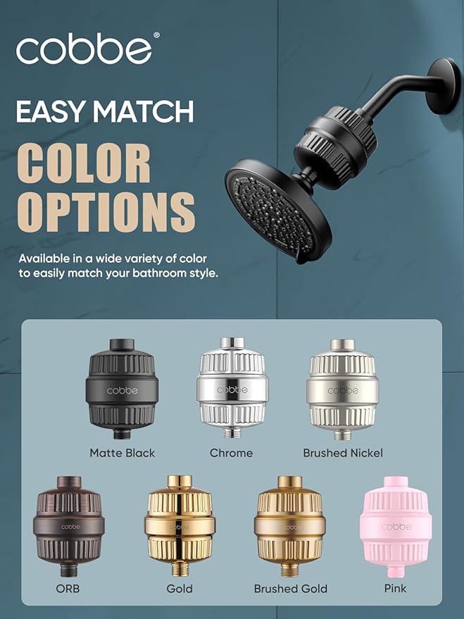 Cobbe High Output Shower Filter for Hard Water - 2 Replaceable Cartridges - Removing Chlorine and Harmful Substance, Dramatically Improves The Condition of Your Skin, Hair and Nails - Brushed Nickel