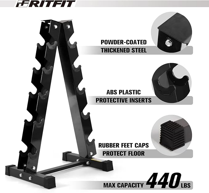 RITFIT 300/350/450/650/180/200/210 LB Rubber Hex Dumbbells Set with Optional Dumbbell Rack, Multi Weight Set to Choose, Ideal for Home Gym and Fitness-FlexoryFit