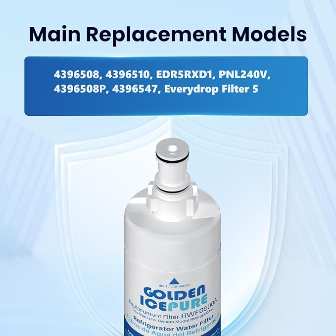 GOLDEN ICEPURE 4396508 Refrigerator Water Filter Replacement for EveryDrop Filter 5, EDR5RXD1, 4392857, 4396510, Clch100, 46-9010, NLC240V, 8212491, WF285 5PACK