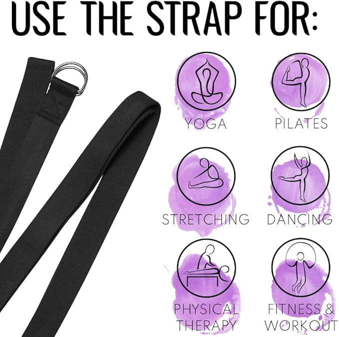 TECEUM Yoga Strap & Mat Strap – 2 IN 1 – Cotton – 6 ft 8 ft 10 ft (30+ colors) – Adjustable Non-Slip Belt for Yoga, Pilates, Stretching, Physical Therapy, Fitness & Home Workout – For Carrying Mats-FlexoryFit