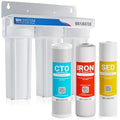 Max Water 3 Stage (Coastline Houses, Cottage, Farm, Well & Underground Water) 10 inch Water Filtration System for Whole House-Sediment+Iron Manganese+CTO Post Carbon -3/4" Inlet/Outlet- Model : WH-SW5