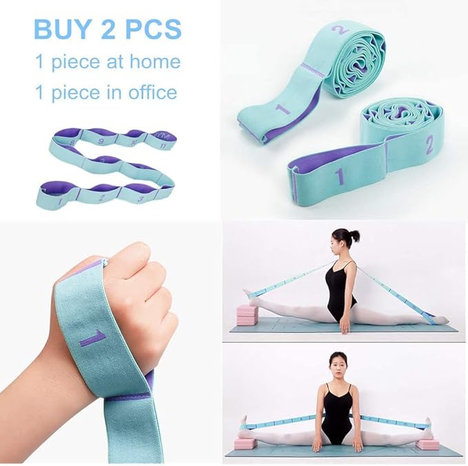 Elastic Stretching Strap with 11 Loops, Multi-Loop Yoga Stretching Strap Elastic Exercise Band, Improve Flexibility Arm Leg Stretching Strap Home Gym Equipment for Physical Therapy Pilates Gymnastics-FlexoryFit