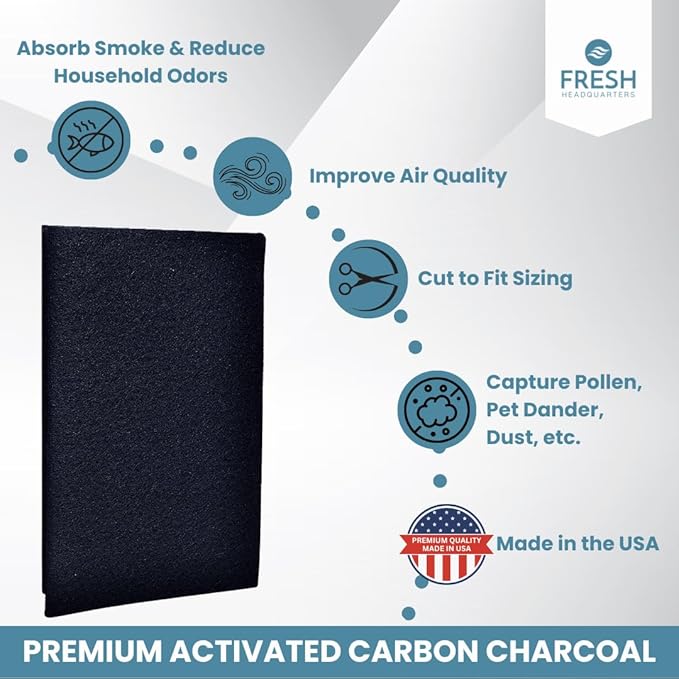 Activated Carbon Filter Pad - Cut To Fit Air Filter Roll for Improved Filtration - Universal Carbon Sheet for Air Purifier, Furnace, AC, Range Hood, 3D Printer, and Odor/VOC Control