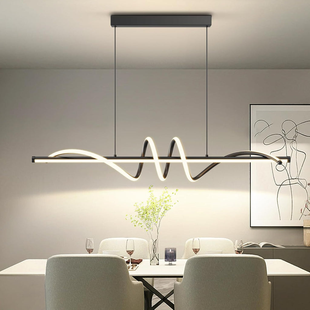 Modern LED Pendant Lights, Ceiling Chandelier Dimmable with Remote Control 3000k-6000K Adjustable Color Temperature, Aluminum Island Lighting Lamp Fixture for Kitchen, Dining Room(47in Black)