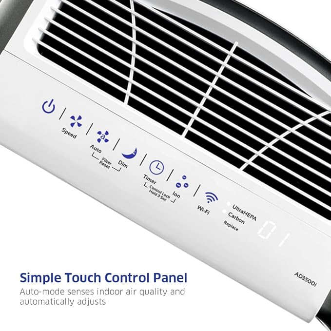 AIRDOCTOR 3500i SMART Air Purifier for Living Rooms & Bedrooms. 3 Stage Filtration with Pre-Filter, UltraHEPA, Carbon/VOC. Captures Particles 100x Smaller Than HEPA Standard