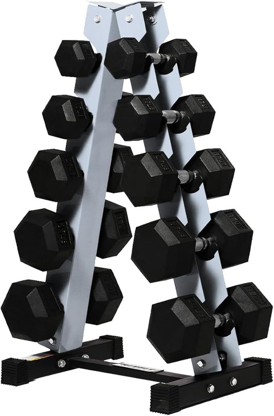 RitFit 250LB/300LB Rubber Hex Dumbbell Sets with Weights Rack, Multiple Color Choices Available, Great Gym Equipment for Home, Strength Training, Workouts-FlexoryFit